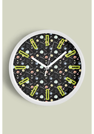Uzay - Astronot - Astronomi Temalı Modern Duvar Saati - 25cm - Önü Camlı Beyaz Kasa-jh0170 Beyaz