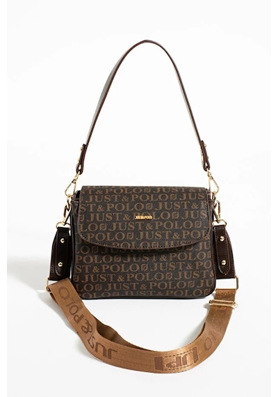 Just Polo Kadın Baskılı Ayarlanabilir Askılı Şık Ve Lüks El & Omuz Çantası Shoulder Bag Kahverengi