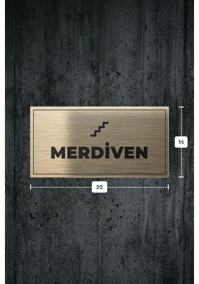 Merdıven Yazılı - Metal - Gold Renk - Kapı İsimliği - 30x15 Cm