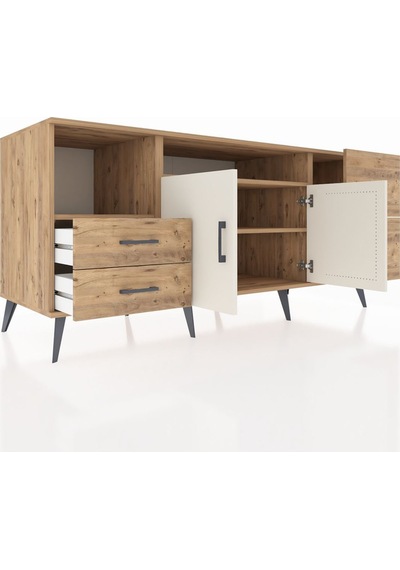 Kronos Konsol 3 Raflı 4 Çekmeceli 2 Kapaklı 176x59x83 Çam-aytaşı/çam Aytaşı/çam