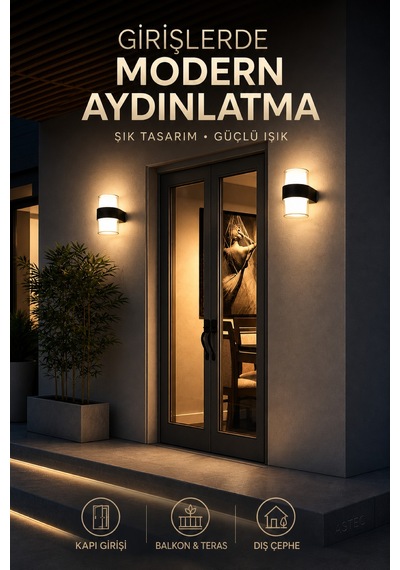 Astec Dairesel 12w Led Duvar Aplik 3200k Gün Işığı Siyah İç Dış Mekan Balkon Bahçe 220 Volt Elektrikli