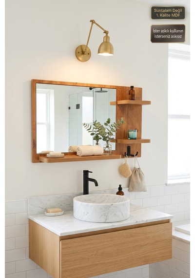 Antik Ahşap Dekoratif Ayna Raflı Askılı Banyo Lavabo Wc Aynası Oda Dresuar Koridor Konsol Mutfak Makyaj Aynası Srn-11x Atlantik Çam