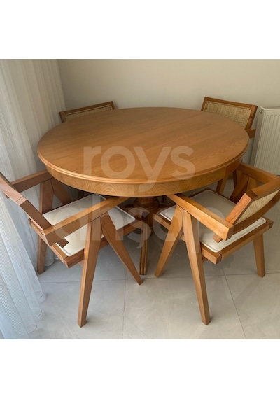 Roys Ahşap 120 Cm Koyu Naturel Yuvarlak İlaveli Baba Ayak Masa