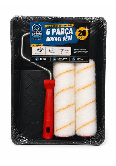 5 Parça Boyacı Seti 20 Cm Rulo Boya Küveti Yedek Rulolu Saplı
