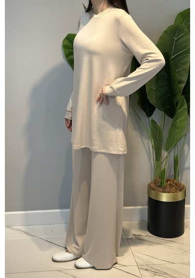 Lale Butik Örme Modal Pantolonlu Takım 19005 Bej