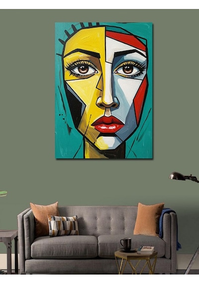 Kanvas Tablo Soyut Yüz Ve Renkli Desenler 50cmx70cm