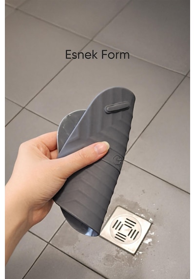 Gri Kare Silikon Koku Önleyici Gider Kapağı ve İstiridye Şekilli Su Giderli Sabunluk Seti