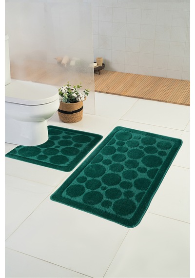 Buççin Online Mağaza Standart Bubbles Koyu Yeşil 50x80-50x40 2'li Banyo Paspası Yıkanabilir,kaydırmaz Taban,dokuma Po Çok Renkli