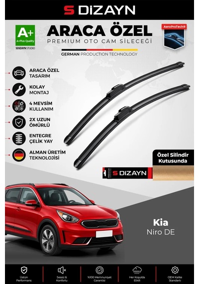 S-dizayn Kia Niro De Ön Cam Silecek Seti 2016-2022 Premium Araca Özel 65-40 Cm A+ Kalite Aocs-1856