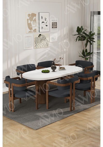 Avvio Arion Serisi Bohem Ayak 6'lı Tokyo Metal Demonte Sandalye 80x160 Masa Sandalye Takımı Beyaz Masa Sandalye Kahve Kumaş Antrasit Gri Avvio Arion Serisi Bohem Ayak 6'lı Tokyo Metal Demonte Sandalye 80x160 Masa Sandalye Takımı Beyaz Masa Sandalye Kahve Kumaş Antrasit Gri