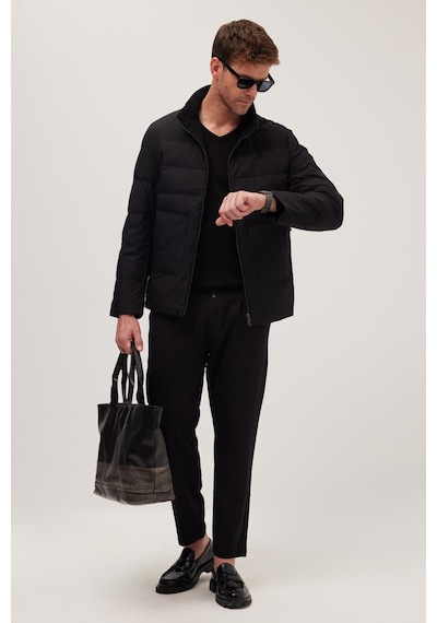 Tudors Erkek Slim Fit Dar Kesim Lastikli Bağcık Detaylı Siyah Pantolon-38236 Siyah