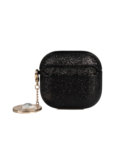 Apple Uyumlu AirPods 4 Kılıf Guess Lisanslı Glitter Elmas Kalp Zincirli Kılıf Siyah