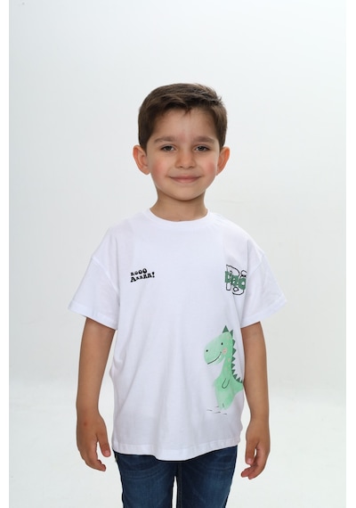 Toontoy Kids Toontoy Erkek Çocuk Dinazor Yazı Baskılı Tişört Beyaz