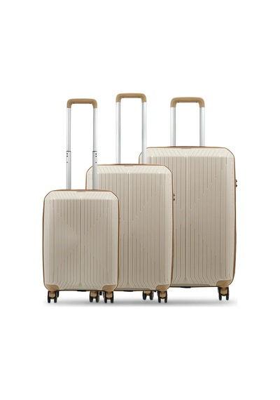 Ground Dikey Çizgili 3'lü Set Valiz 10728 Kemik