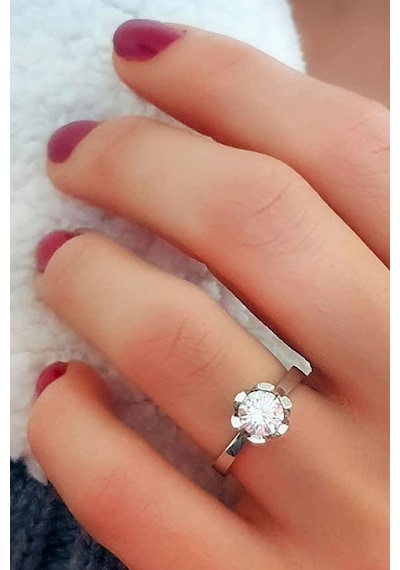 Swarovski Taşlı Gümüş Tek Taş Yüzük 12