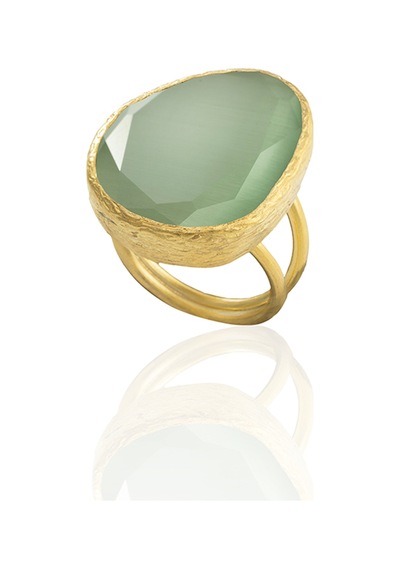 Kadir Jewellery 22 Ayar Altın Kaplama Kadın Fosil Taşlı Yüzük Açık Yeşil