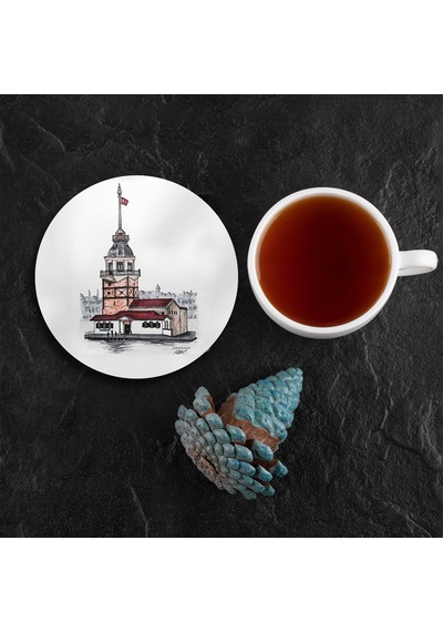 Valerine Life Kız Kulesi Figürlü Yıkanabilir Kaydırmaz Ofis Çay Ve Fincan Bardak Altlığı 10x10cm 6 Adet Siyah