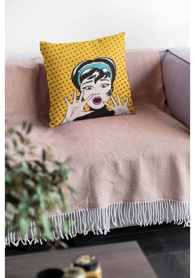 Sarı Pop Art Çift Taraflı Yastık Kırlent Kılıfı Krl069n11