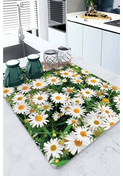 Yeşil Çiçekli Microfiber Bulaşık Kurutma Kurulama Matı Mm016
