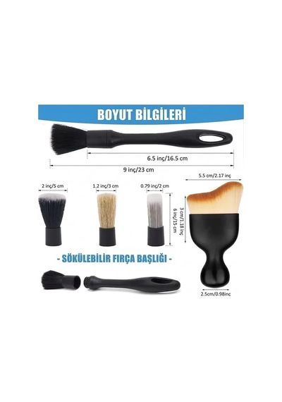 Hubrendy Sh Sunup Sn-29167 Çok Fonksiyonlu 5'li Oto Detay Temizleme Fırça Seti