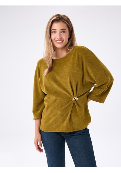 Faik Sönmez Beli Broş Detaylı 3/4 Kol Örme Tunik W27tnk012 Uw27tnk012196 Matcha