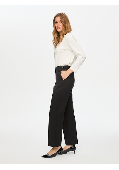 Faik Sönmez Önü Dikiş Detaylı Wide Leg Fit Örme Pantolon S26pnt017 Us26pnt01710 Siyah