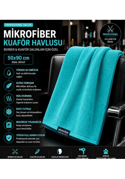 Naturıca Mikrofiber Havlu Kuaför Berber 6 Adet 50x90 Su Yeşili