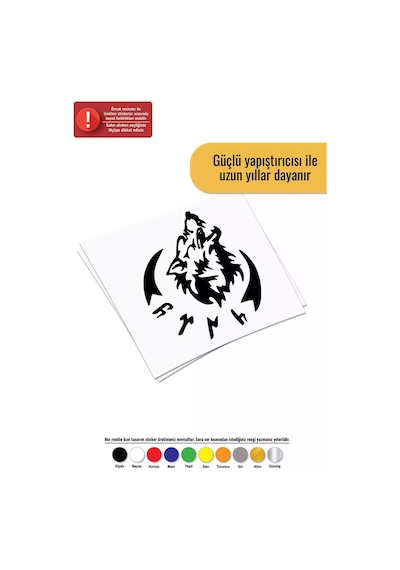 Göktürkçe Kurt - Araç, Oto, Laptop, Duvar Uyumlu Sticker 15 18 Cm