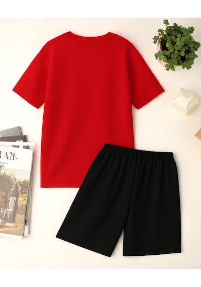 Uyguntarz Unisex Brooklyn Baskılı Tasarım Şort Takım Kırmızı