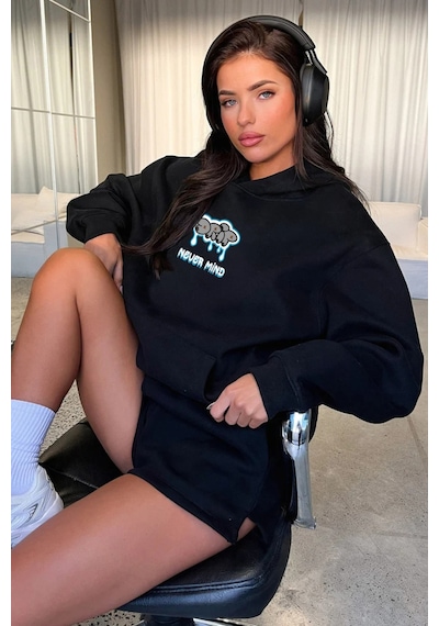 Oversize Pamuklu Hoodie - Drip Streetwear Tasarım Sweatshirt Siyah