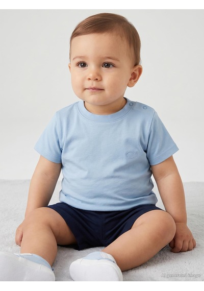 Civil Baby Balık Nakışlı 6-18 Ay Tişört - Mavi