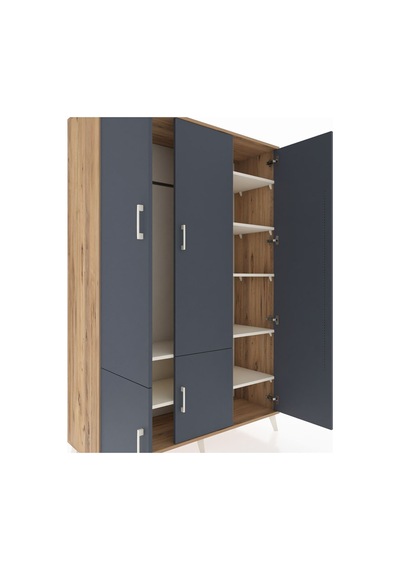 Hyperion Dolap 7 Raflı 5 Kapaklı Tek Askılı 132x44x195 Çam-an... Çam