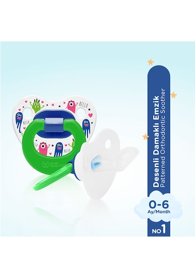 Wee Baby Desenli Damaklı Emzik No:1 Yeşil 0-6 Ay