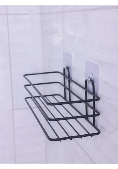 Siyah Yapışkanlı Çok Amaçlı Banyo Düzenleyici Rafı Duş Organizeri Mutfak Rafı Siyah