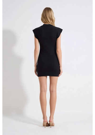 Benerly Kadın Kolsuz Bisiklet Yaka Bodycon Mini Elbise Büzgülü Detaylı Mi Siyah