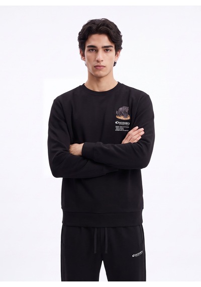 Discovery Expedition D6wm-swt3791 Siyah Erkek Bisiklet Yaka Rahat Kalıp Cepsiz Sweatshirt
