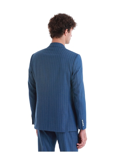 Hatemoğlu Mavi Slim Fit Çizgili Kruvaze Takım Elbise 33223024c014 65 Mavi