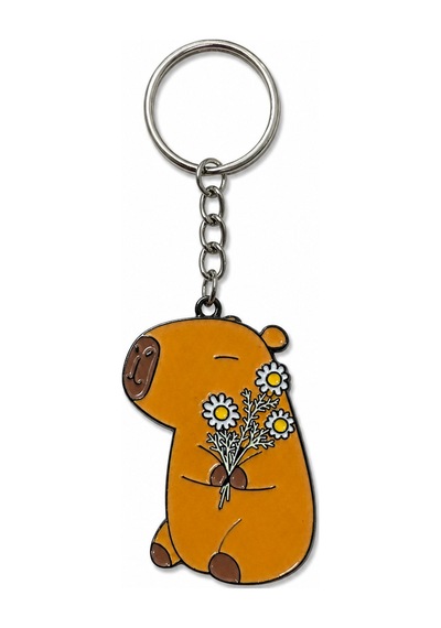 Sevimli Capybara Figürlü Turuncu Anahtarlık Çiçek Detaylı Hediye