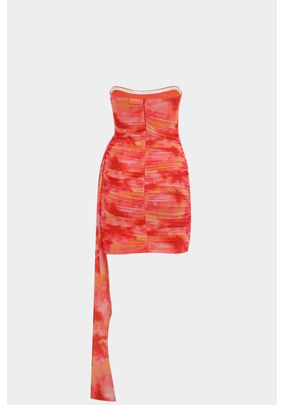 Açelyaokcu Straplez Batik Desen Korsajlı Mini Kadın Elbise Multi Color