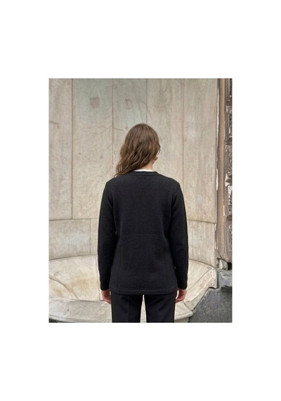 Onno Style Women Kendinden Desenli Jakarlı Kadın Ceket Siyah