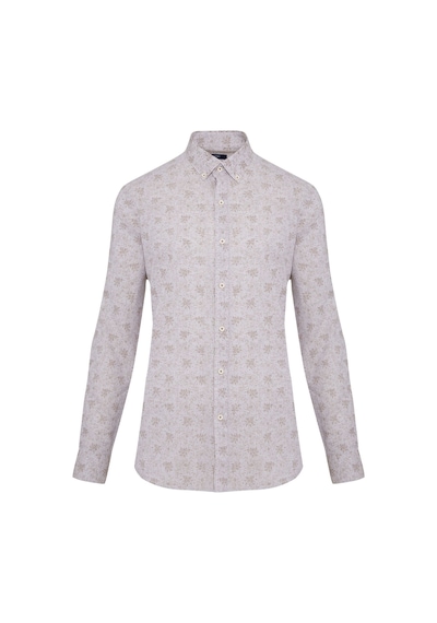 Hatemoğlu Kahverengi Desenli Slim Fit Keten Gömlek Hatemoğlu Kahverengi Desenli Slim Fit Keten Gömlek