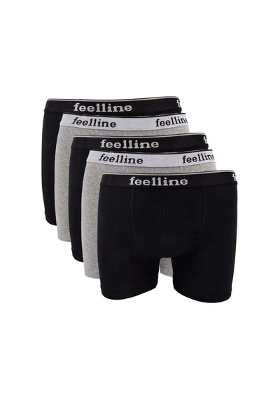 COjans 5 Adet Feelline Siyah Ve Gri Pamuklu Doğal Likralı Erkek Boxer Çok Renkli