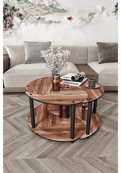 Yin Yang Unıty Serenıty Orta Sehpa 4 Lü Ceviz 70cm Ceviz