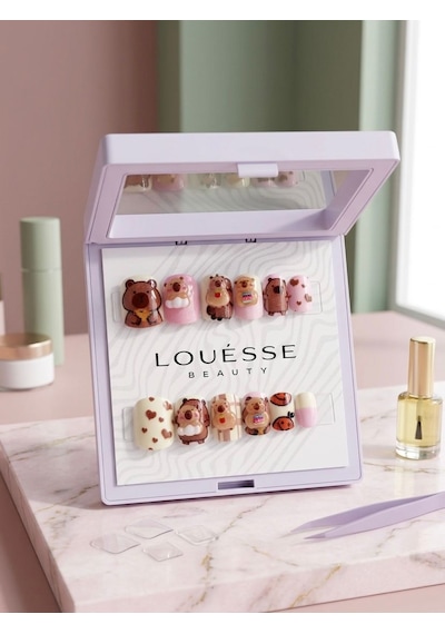 Louésse Capy Love Takma Tırnak 12 Li Kapibara Figürlü Pembe Cute Nail