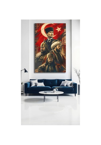 Türk Tarihi Cam Tablo Atatürk Osmanlı Selçuklu Temalı Dekoratif Duvar Tablosu Türk Bayraklı Epik Tarih Uv Baskı Premium Cam Tablo
