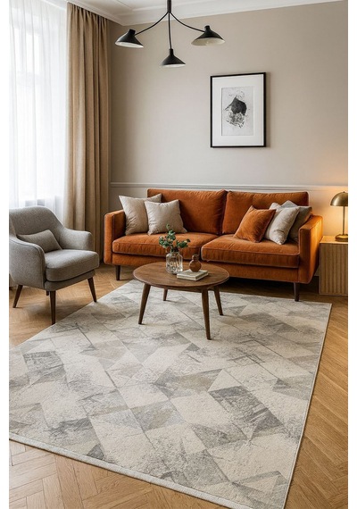 Raschel Carpet Premium Seri Gri-mavi Triko Akrilik Jüt Taban Doğal Halı Yolluk Oturma Odası Halı Salon Halısı 1733a Krem
