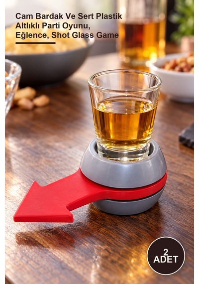 2 Adet Tekli Shot Bardak Oyunu Cam Bardak Ve Sert Plastik Altlıklı Parti Oyunu, Eğlence, Shot Glass Game Sarı