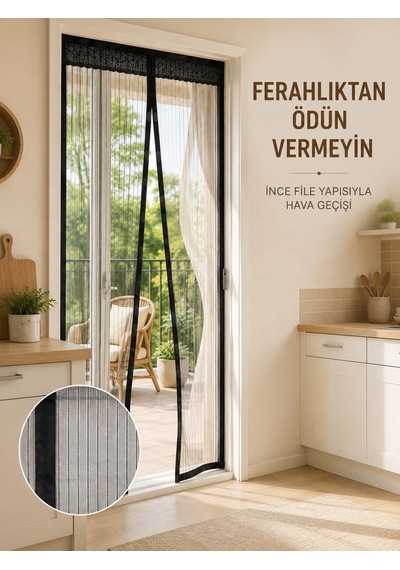 Tr Siyah Mıknatıslı Kapı Sinekliği Sinek Ve Böceklere Karşı Koruyucu File