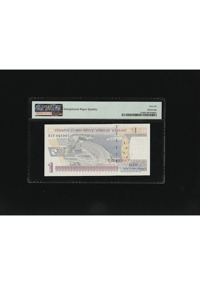 Bir Yeni Türk Lirası 1 Ytl P216 2005 Pmg 66 Epq Gem Unc S/n A27045067 / 8.ems 1. Tertip