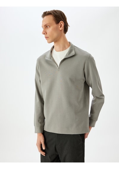 Koton Uzun Kollu Pamuklu İnterlok Kumaş Yarım Fermuarlı Sweatshirt Gri 5sam70002mk Gri